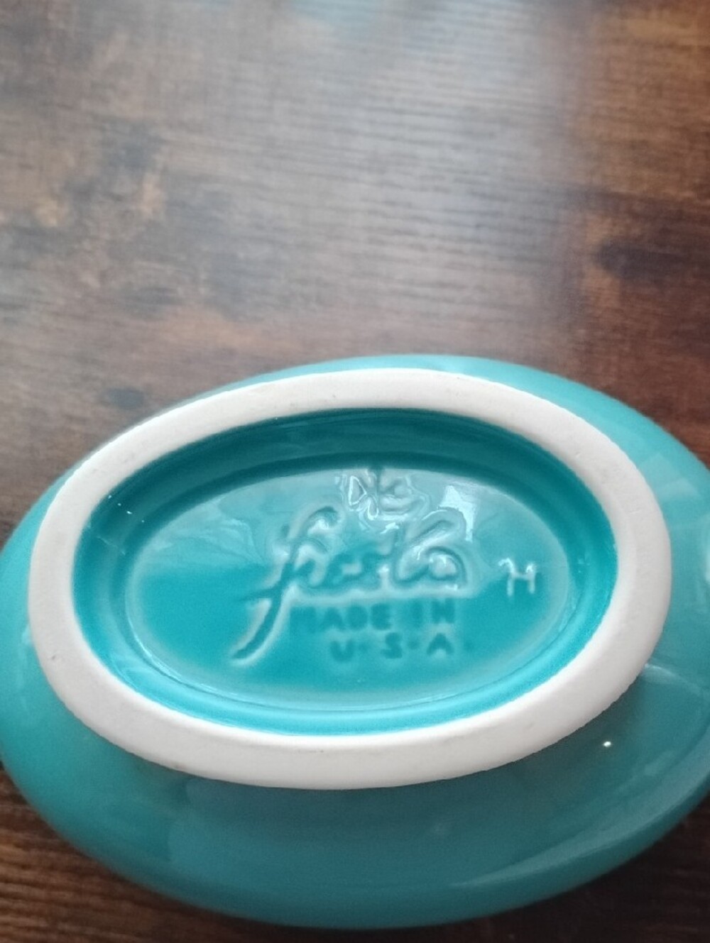 Fiestaware Turquoise Gravy Boat with Ribbed Design - Picture 3 of 6
